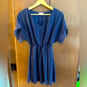 Altar'd State Womens Dress Small Navy Blue Short Sleeve Blouson Embroidered USA